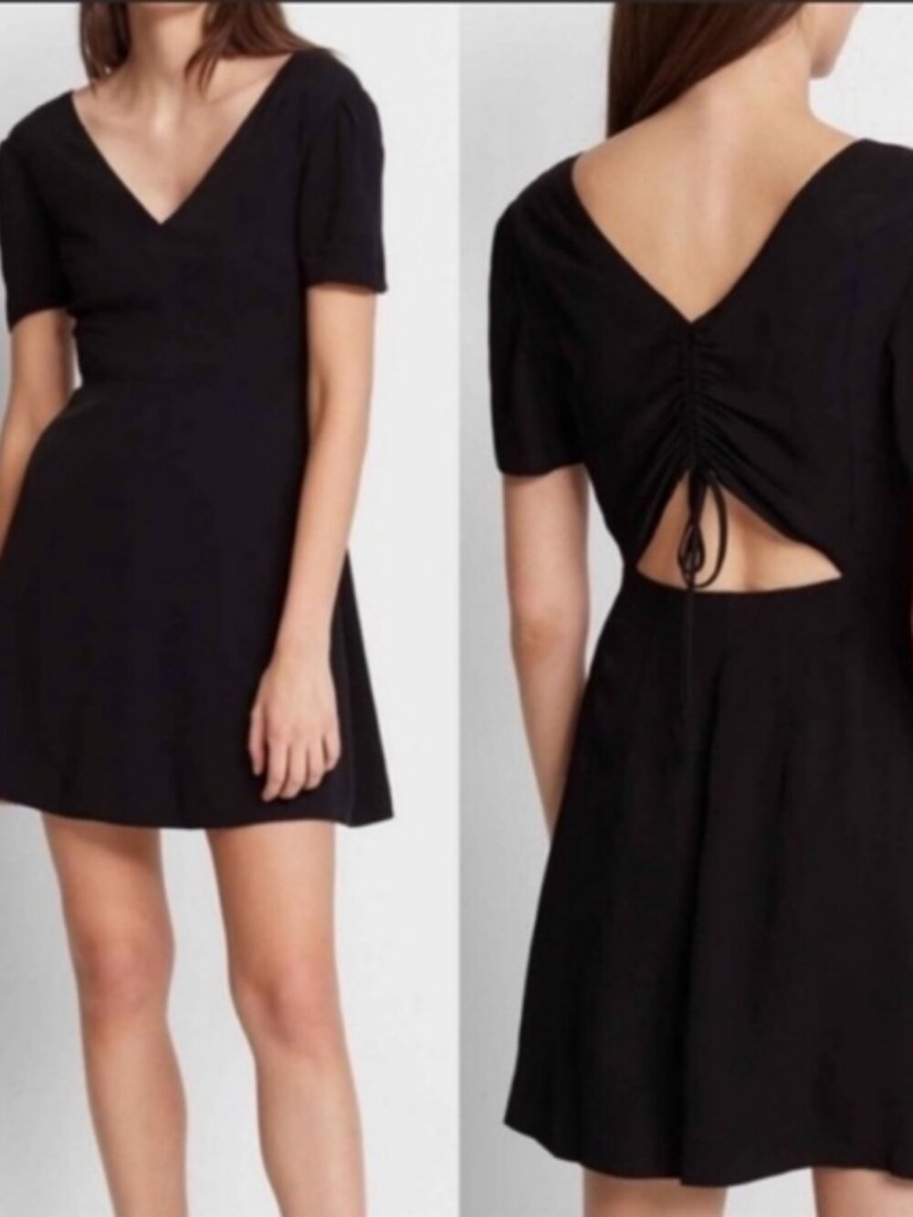 Club Monaco Riella Dress Womens Size 8 Black Short Sleeve Tie Back Cut Out